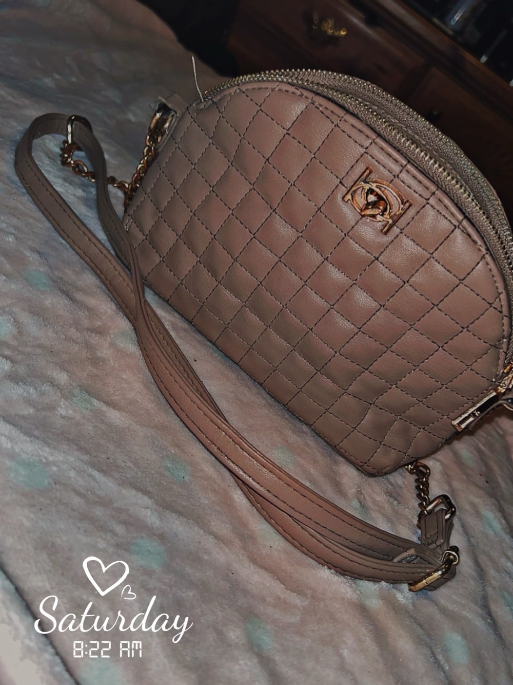 Quilted Crossbody Shoulder Bag in Taupe